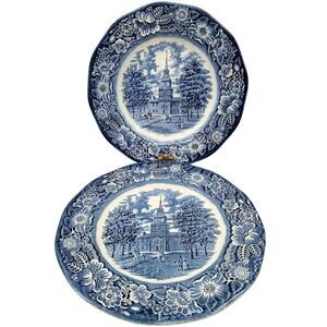 Staffordshire Vintage Liberty Blue 1776‎ Colonial Transferware 2 Dinner Plate 12
